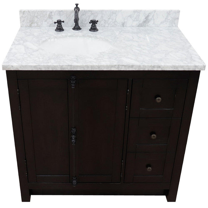 Bellaterra Home Plantation 37" 2-Door 3-Drawer Brown Ash Freestanding Vanity Set - Luxe Vanity & Tub