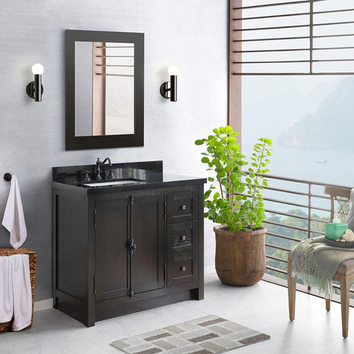 Bellaterra Home Plantation 37" 2-Door 3-Drawer Brown Ash Freestanding Vanity Set With Ceramic Left Offset Undermount Rectangular Sink and Black Galaxy Top