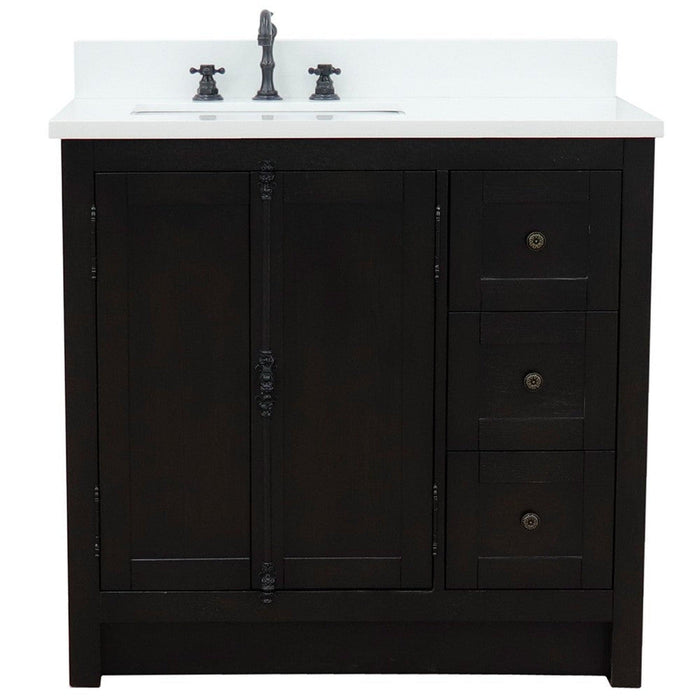 Bellaterra Home Plantation 37" 2-Door 3-Drawer Brown Ash Freestanding Vanity Set - Luxe Vanity & Tub