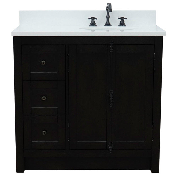 Bellaterra Home Plantation 37" 2-Door 3-Drawer Brown Ash Freestanding Vanity Set - Luxe Vanity & Tub