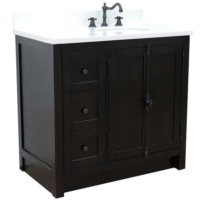 Bellaterra Home Plantation 37" 2-Door 3-Drawer Brown Ash Freestanding Vanity Set - Luxe Vanity & Tub