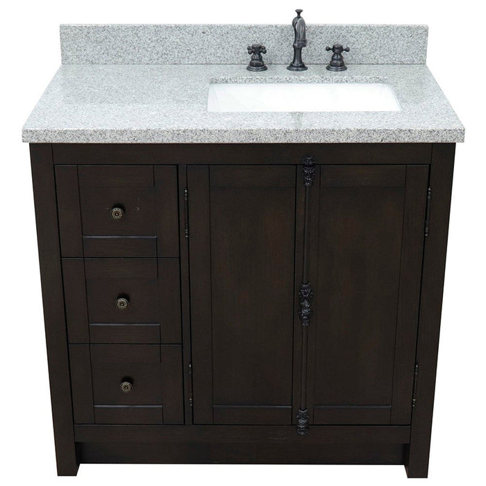 Bellaterra Home Plantation 37" 2-Door 3-Drawer Brown Ash Freestanding Vanity Set - Luxe Vanity & Tub