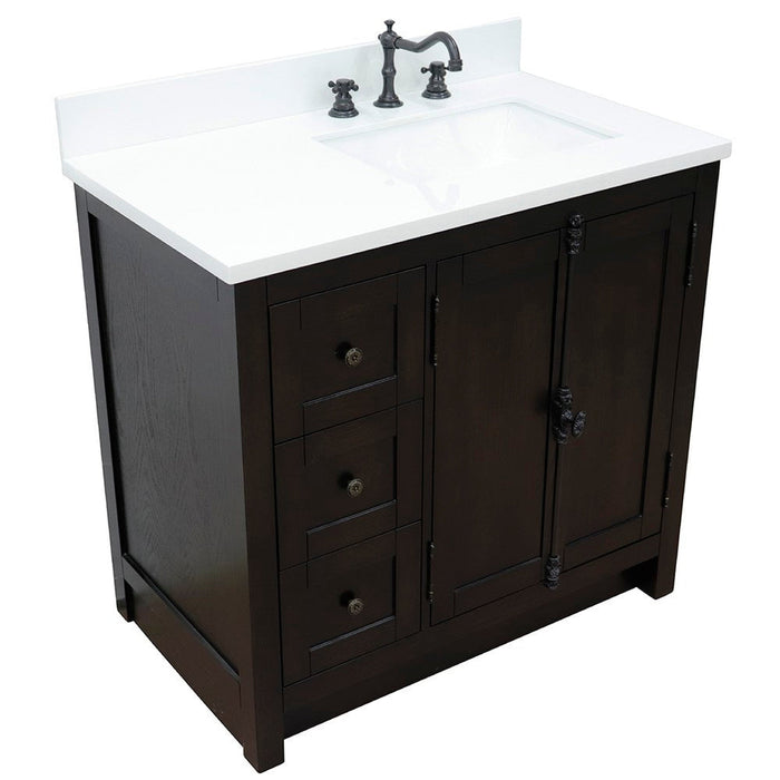 Bellaterra Home Plantation 37" 2-Door 3-Drawer Brown Ash Freestanding Vanity Set - Luxe Vanity & Tub