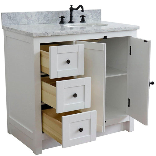 Bellaterra Home Plantation 37" 2-Door 3-Drawer Glacier Ash Freestanding Vanity Set - Luxe Vanity & Tub