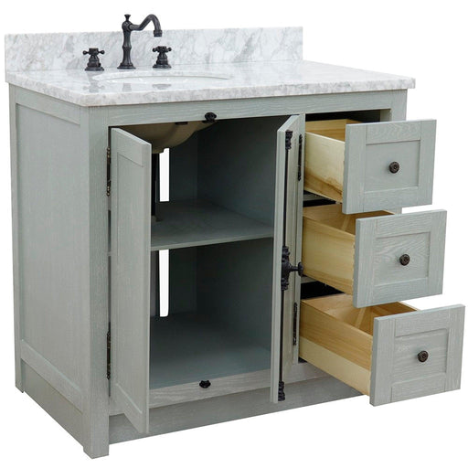 Bellaterra Home Plantation 37" 2-Door 3-Drawer Gray Ash Freestanding Vanity Set - Luxe Vanity & Tub