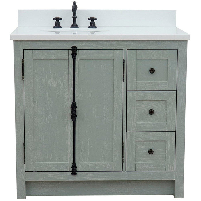 Bellaterra Home Plantation 37" 2-Door 3-Drawer Gray Ash Freestanding Vanity Set - Luxe Vanity & Tub