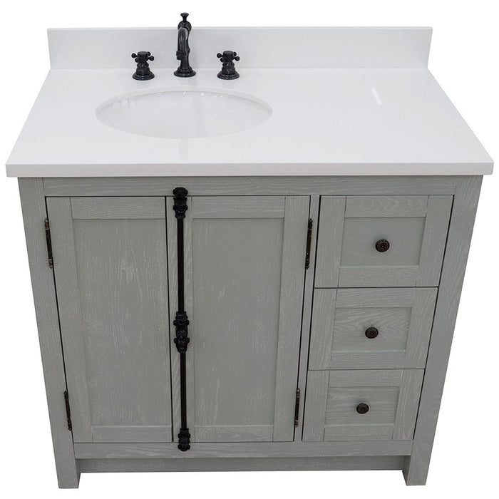 Bellaterra Home Plantation 37" 2-Door 3-Drawer Gray Ash Freestanding Vanity Set - Luxe Vanity & Tub