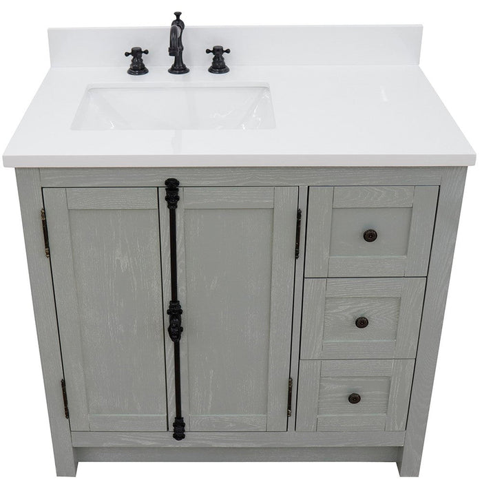 Bellaterra Home Plantation 37" 2-Door 3-Drawer Gray Ash Freestanding Vanity Set - Luxe Vanity & Tub