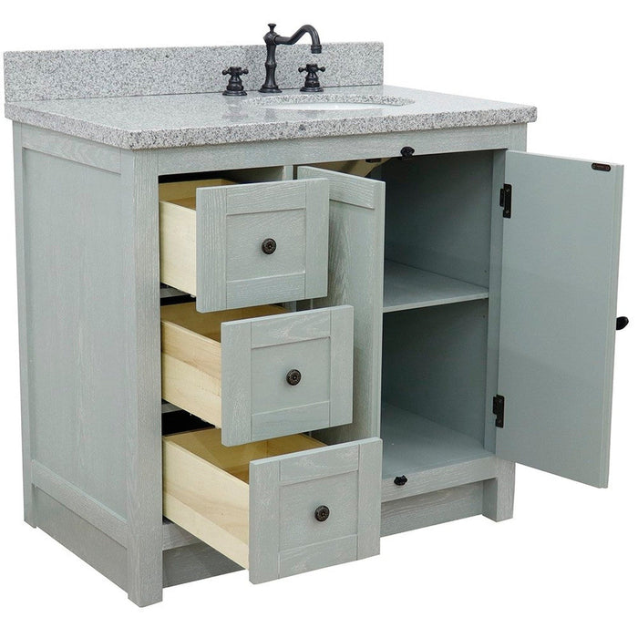 Bellaterra Home Plantation 37" 2-Door 3-Drawer Gray Ash Freestanding Vanity Set - Luxe Vanity & Tub