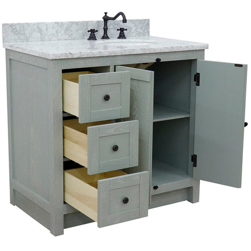 Bellaterra Home Plantation 37" 2-Door 3-Drawer Gray Ash Freestanding Vanity Set - Luxe Vanity & Tub