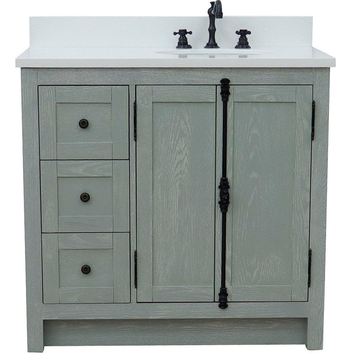 Bellaterra Home Plantation 37" 2-Door 3-Drawer Gray Ash Freestanding Vanity Set - Luxe Vanity & Tub