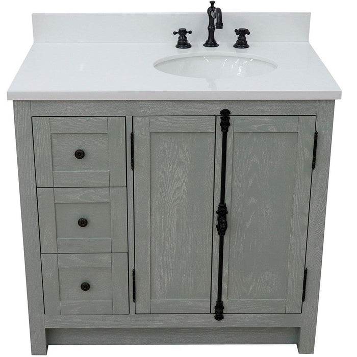 Bellaterra Home Plantation 37" 2-Door 3-Drawer Gray Ash Freestanding Vanity Set - Luxe Vanity & Tub