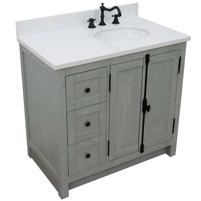 Bellaterra Home Plantation 37" 2-Door 3-Drawer Gray Ash Freestanding Vanity Set - Luxe Vanity & Tub