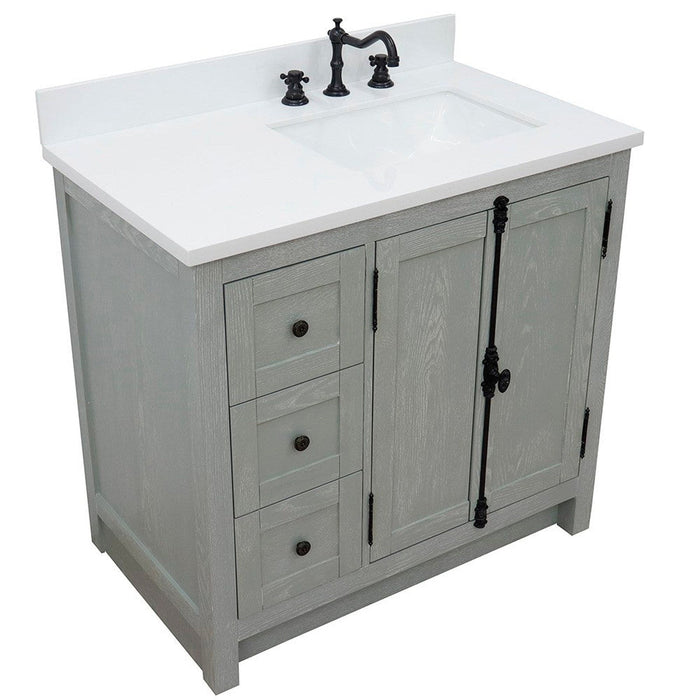 Bellaterra Home Plantation 37" 2-Door 3-Drawer Gray Ash Freestanding Vanity Set - Luxe Vanity & Tub