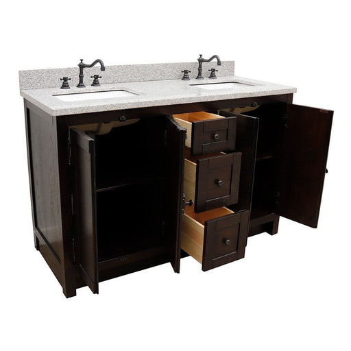 Bellaterra Home Plantation 55" 4-Door 3-Drawer Brown Ash Freestanding Vanity Set - Luxe Vanity & Tub