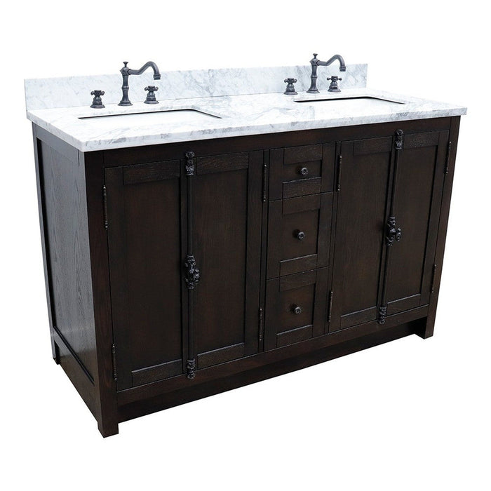 Bellaterra Home Plantation 55" 4-Door 3-Drawer Brown Ash Freestanding Vanity Set - Luxe Vanity & Tub