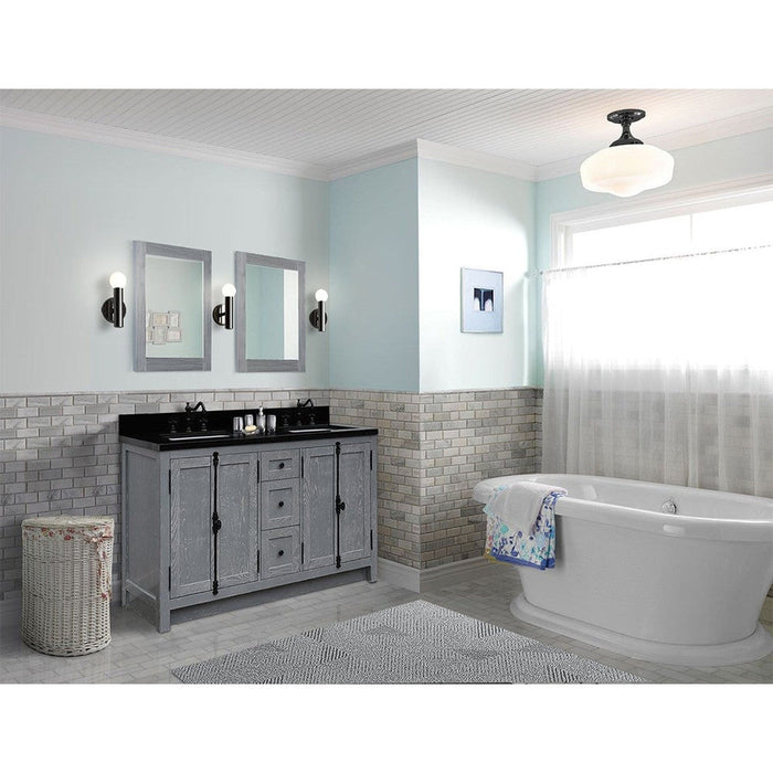 Bellaterra Home Plantation 55" 4-Door 3-Drawer Gray Ash Freestanding Vanity Set With Ceramic Undermount Rectangular Sink and Black Galaxy Granite Top