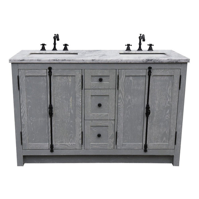 Bellaterra Home Plantation 55" 4-Door 3-Drawer Gray Ash Freestanding Vanity Set - Luxe Vanity & Tub