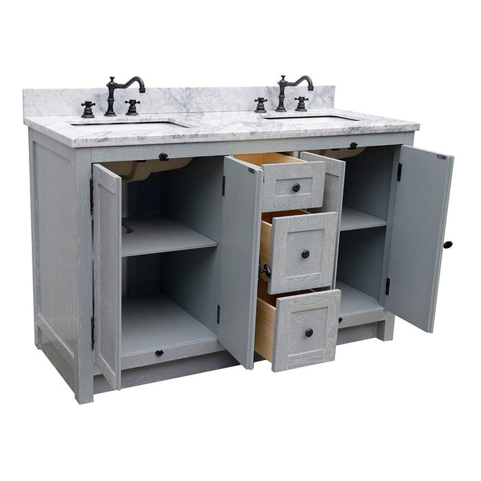 Bellaterra Home Plantation 55" 4-Door 3-Drawer Gray Ash Freestanding Vanity Set - Luxe Vanity & Tub