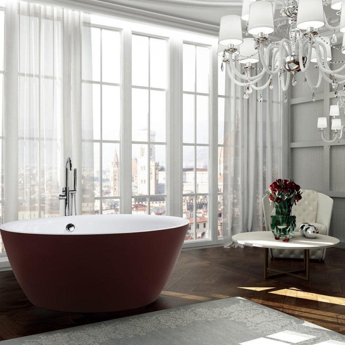 Bellaterra Home Prato 59" x 24" Glossy Red Round Acrylic Freestanding Soaking Bathtub