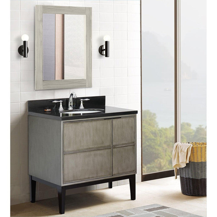 Bellaterra Home Scandi 37" 1-Door 2-Drawer Linen Brown Freestanding Vanity Set With Ceramic Undermount Oval Sink and Black Galaxy Top