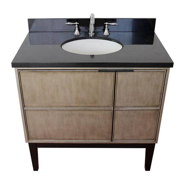 Bellaterra Home Scandi 37" 1-Door 2-Drawer Linen Brown Freestanding Vanity Set With Ceramic Undermount Oval Sink and Black Galaxy Top - Luxe Vanity & Tub