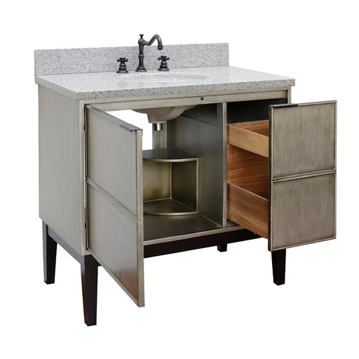 Bellaterra Home Scandi 37" 1-Door 2-Drawer Linen Brown Freestanding Vanity Set With Ceramic Undermount Oval Sink and Gray Granite Top - Luxe Vanity & Tub