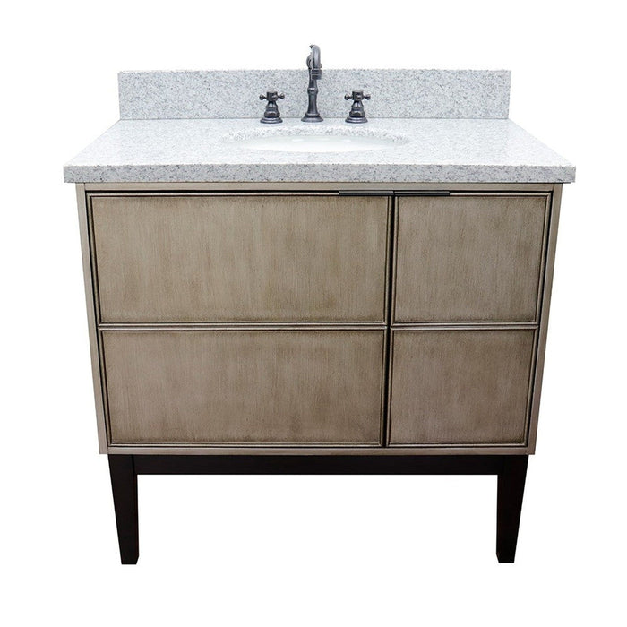 Bellaterra Home Scandi 37" 1-Door 2-Drawer Linen Brown Freestanding Vanity Set With Ceramic Undermount Oval Sink and Gray Granite Top - Luxe Vanity & Tub