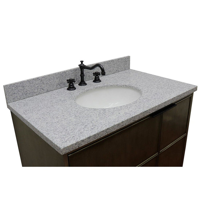 Bellaterra Home Scandi 37" 1-Door 2-Drawer Linen Brown Freestanding Vanity Set With Ceramic Undermount Oval Sink and Gray Granite Top - Luxe Vanity & Tub