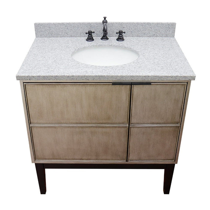 Bellaterra Home Scandi 37" 1-Door 2-Drawer Linen Brown Freestanding Vanity Set With Ceramic Undermount Oval Sink and Gray Granite Top - Luxe Vanity & Tub