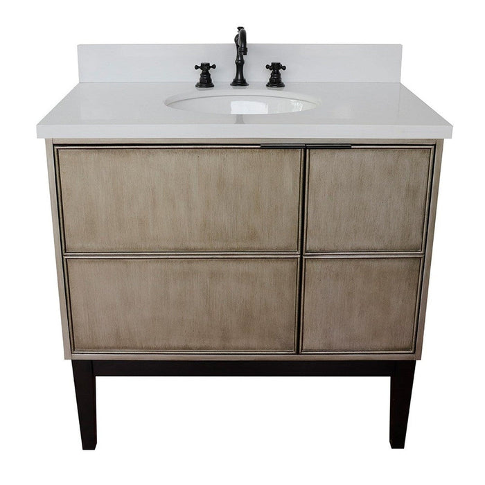 Bellaterra Home Scandi 37" 1-Door 2-Drawer Linen Brown Freestanding Vanity Set With Ceramic Undermount Oval Sink and White Quartz Top - Luxe Vanity & Tub