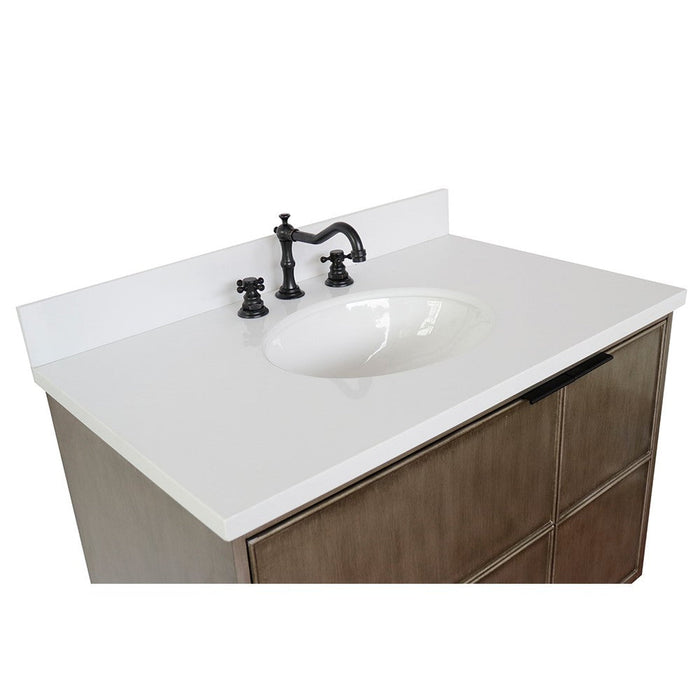 Bellaterra Home Scandi 37" 1-Door 2-Drawer Linen Brown Freestanding Vanity Set With Ceramic Undermount Oval Sink and White Quartz Top - Luxe Vanity & Tub