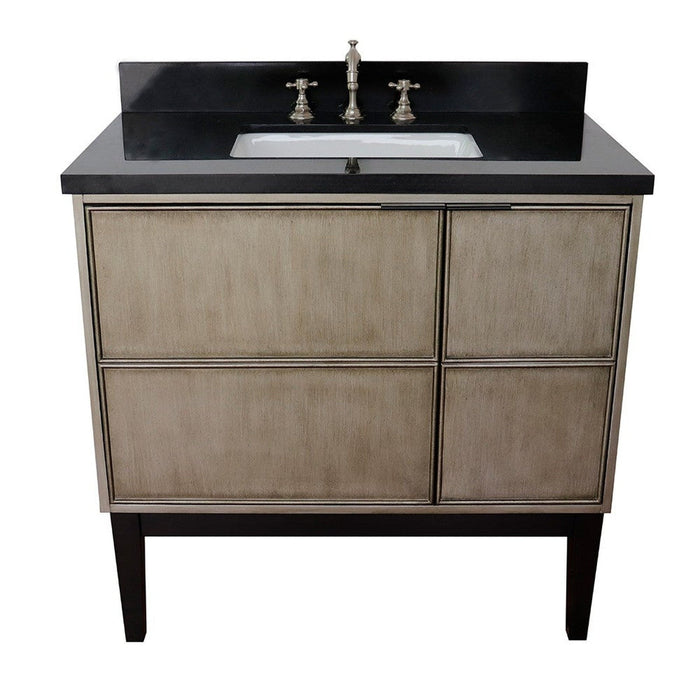 Bellaterra Home Scandi 37" 1-Door 2-Drawer Linen Brown Freestanding Vanity Set With Ceramic Undermount Rectangular Sink and Black Galaxy Top - Luxe Vanity & Tub