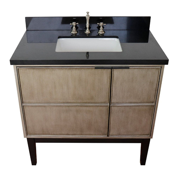 Bellaterra Home Scandi 37" 1-Door 2-Drawer Linen Brown Freestanding Vanity Set With Ceramic Undermount Rectangular Sink and Black Galaxy Top - Luxe Vanity & Tub