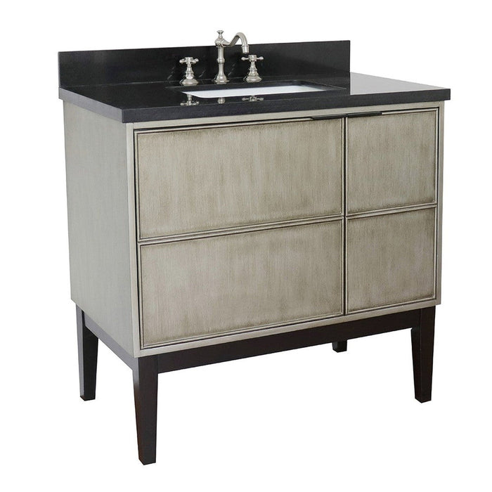 Bellaterra Home Scandi 37" 1-Door 2-Drawer Linen Brown Freestanding Vanity Set With Ceramic Undermount Rectangular Sink and Black Galaxy Top - Luxe Vanity & Tub