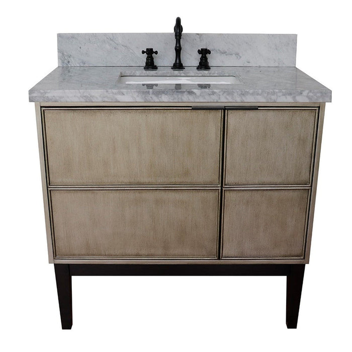 Bellaterra Home Scandi 37" 1-Door 2-Drawer Linen Brown Freestanding Vanity Set With Ceramic Undermount Rectangular Sink and White Carrara Marble Top - Luxe Vanity & Tub