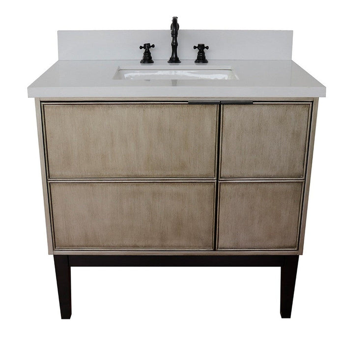 Bellaterra Home Scandi 37" 1-Door 2-Drawer Linen Brown Freestanding Vanity Set With Ceramic Undermount Rectangular Sink and White Quartz Top - Luxe Vanity & Tub