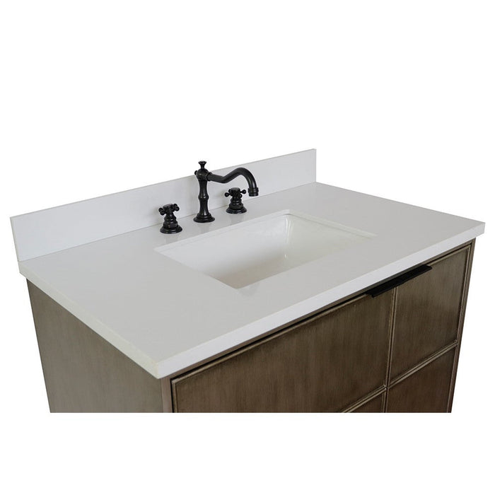 Bellaterra Home Scandi 37" 1-Door 2-Drawer Linen Brown Freestanding Vanity Set With Ceramic Undermount Rectangular Sink and White Quartz Top - Luxe Vanity & Tub