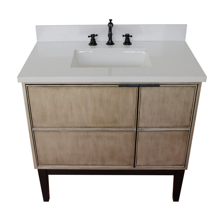 Bellaterra Home Scandi 37" 1-Door 2-Drawer Linen Brown Freestanding Vanity Set With Ceramic Undermount Rectangular Sink and White Quartz Top - Luxe Vanity & Tub