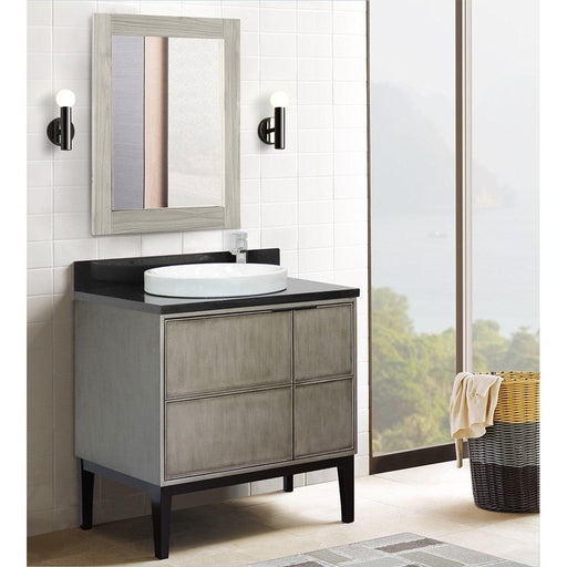 Bellaterra Home Scandi 37" 1-Door 2-Drawer Linen Brown Freestanding Vanity Set With Ceramic Vessel Sink and Black Galaxy Top