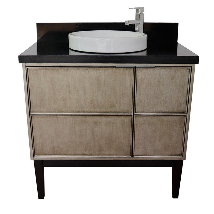 Bellaterra Home Scandi 37" 1-Door 2-Drawer Linen Brown Freestanding Vanity Set With Ceramic Vessel Sink and Black Galaxy Top - Luxe Vanity & Tub