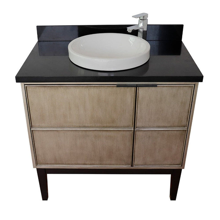 Bellaterra Home Scandi 37" 1-Door 2-Drawer Linen Brown Freestanding Vanity Set With Ceramic Vessel Sink and Black Galaxy Top - Luxe Vanity & Tub