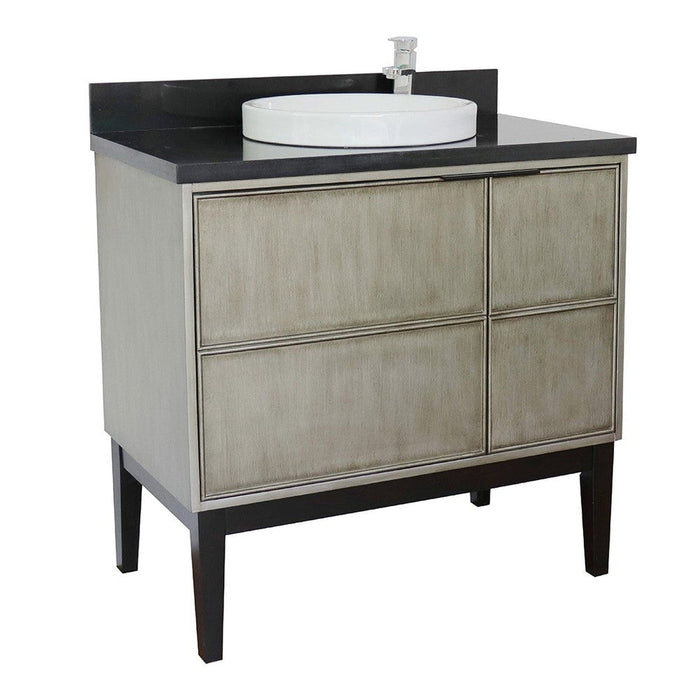 Bellaterra Home Scandi 37" 1-Door 2-Drawer Linen Brown Freestanding Vanity Set With Ceramic Vessel Sink and Black Galaxy Top - Luxe Vanity & Tub