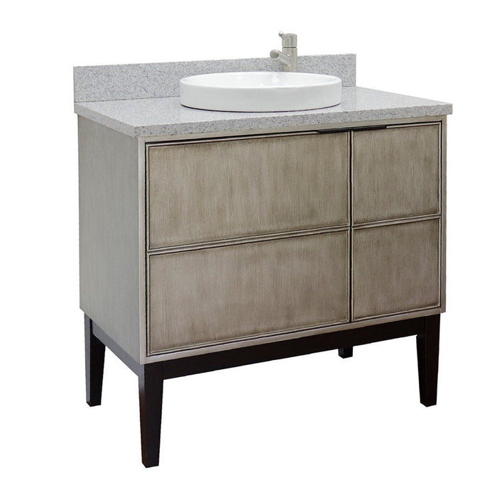 Bellaterra Home Scandi 37" 1-Door 2-Drawer Linen Brown Freestanding Vanity Set With Ceramic Vessel Sink and Gray Granite Top - Luxe Vanity & Tub