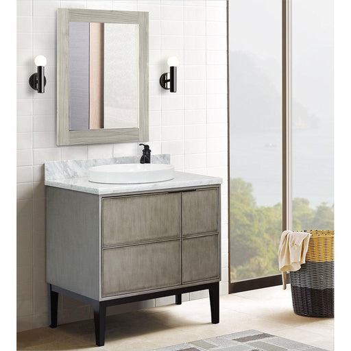 Bellaterra Home Scandi 37" 1-Door 2-Drawer Linen Brown Freestanding Vanity Set With Ceramic Vessel Sink and White Carrara Marble Top