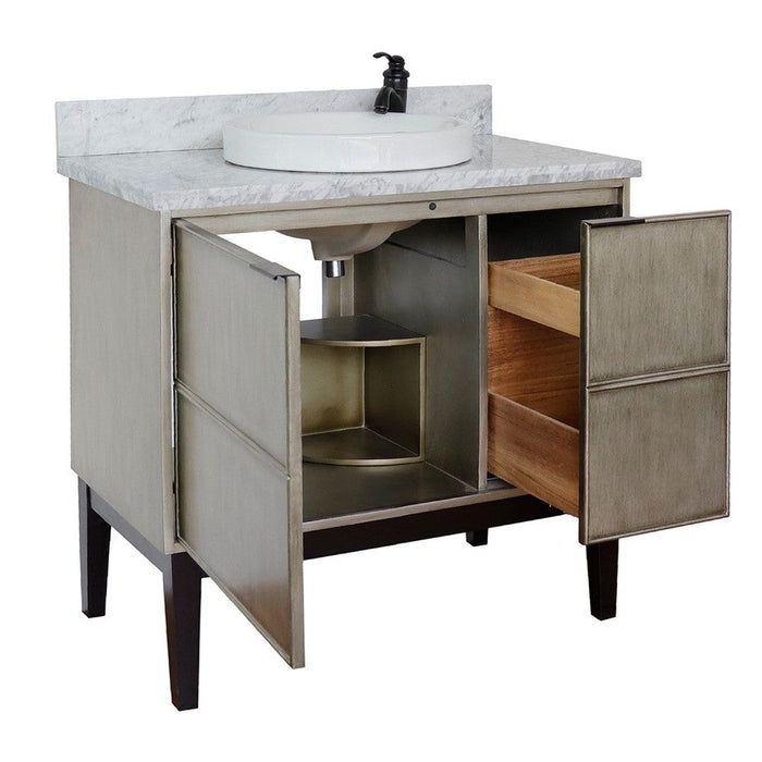 Bellaterra Home Scandi 37" 1-Door 2-Drawer Linen Brown Freestanding Vanity Set With Ceramic Vessel Sink and White Carrara Marble Top - Luxe Vanity & Tub