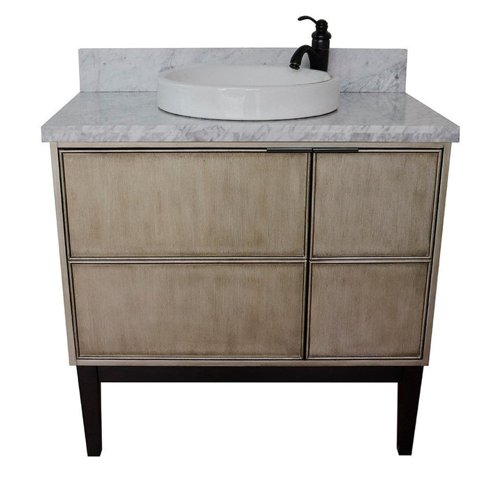 Bellaterra Home Scandi 37" 1-Door 2-Drawer Linen Brown Freestanding Vanity Set With Ceramic Vessel Sink and White Carrara Marble Top - Luxe Vanity & Tub