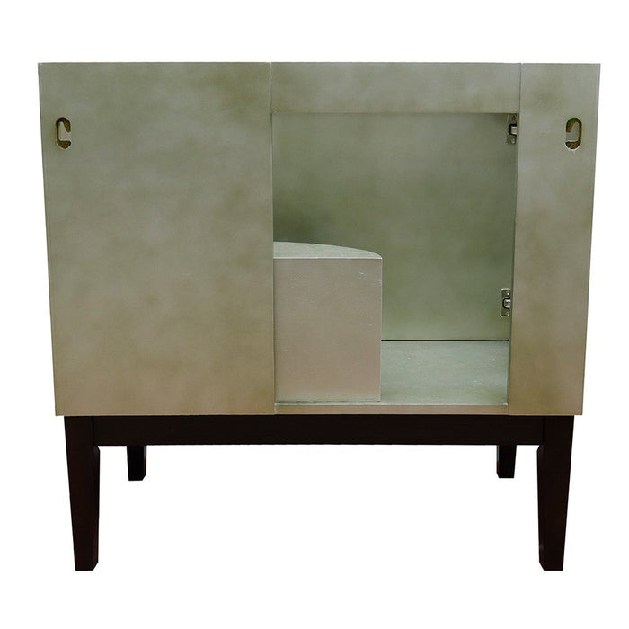 Bellaterra Home Scandi 37" 1-Door 2-Drawer Linen Brown Freestanding Vanity Set With Ceramic Vessel Sink and White Carrara Marble Top - Luxe Vanity & Tub