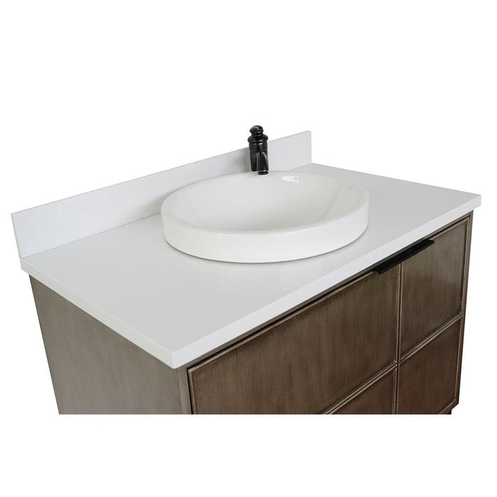 Bellaterra Home Scandi 37" 1-Door 2-Drawer Linen Brown Freestanding Vanity Set With Ceramic Vessel Sink and White Quartz Top - Luxe Vanity & Tub