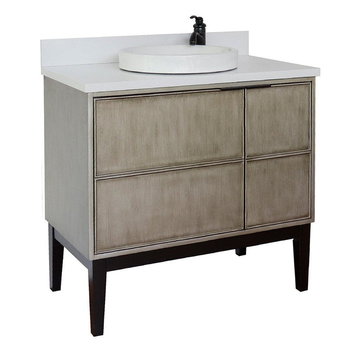 Bellaterra Home Scandi 37" 1-Door 2-Drawer Linen Brown Freestanding Vanity Set With Ceramic Vessel Sink and White Quartz Top - Luxe Vanity & Tub